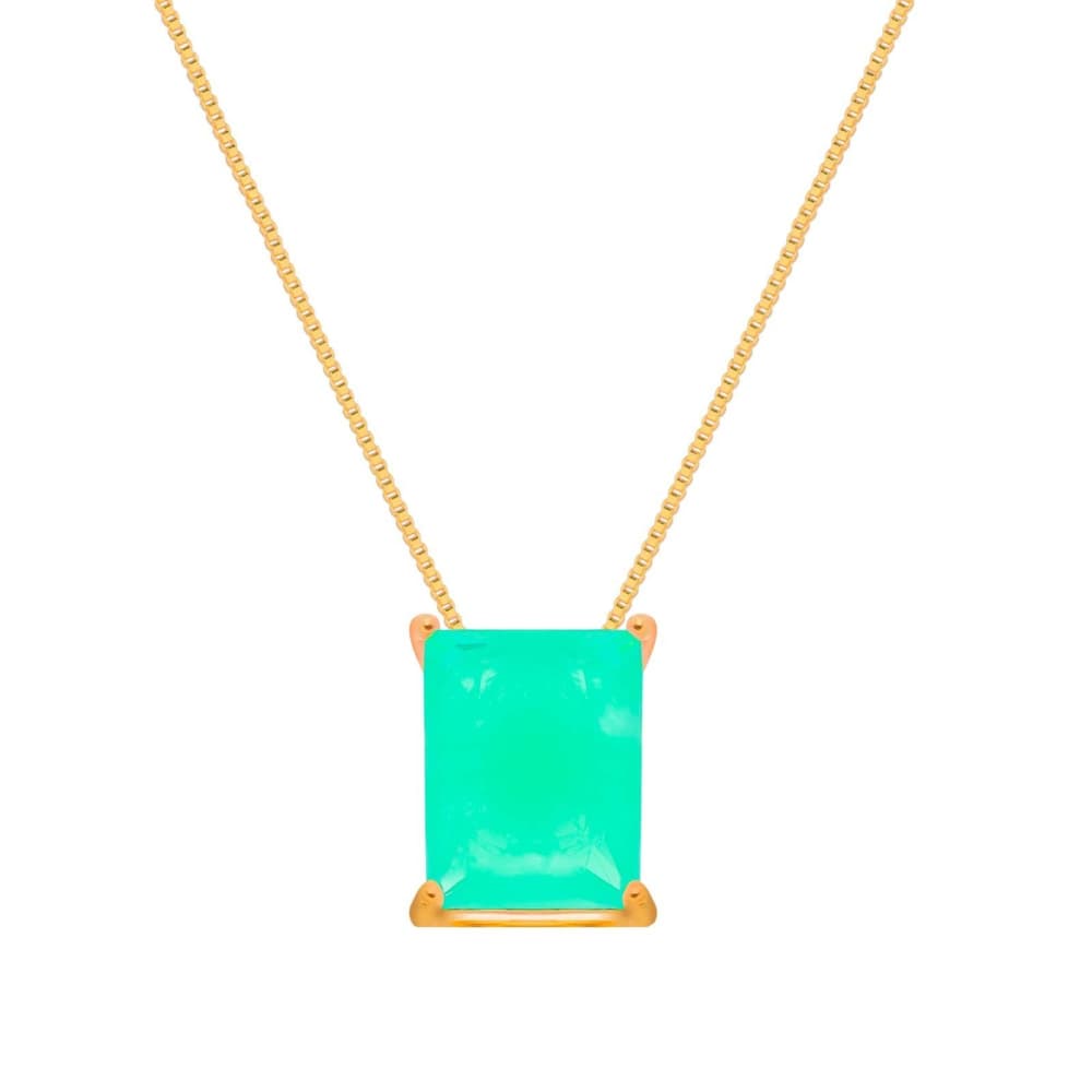 Colar Dourado de Pedra Retangular Verde - Banho de Ouro 24k para revenda | Hub Joias