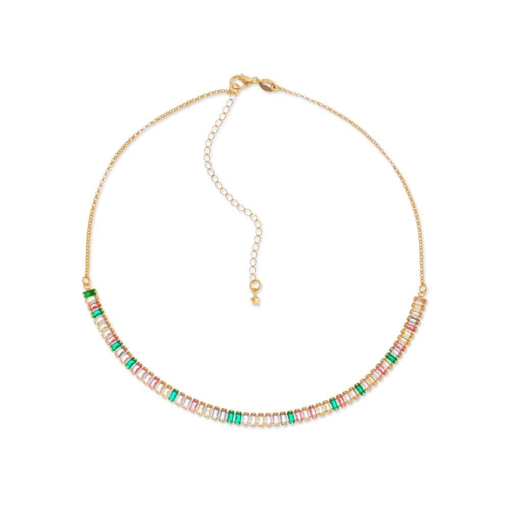 Colar Dourado Chocker de Pedras Coloridas - Banho de Ouro 24k para revenda | Hub Joias