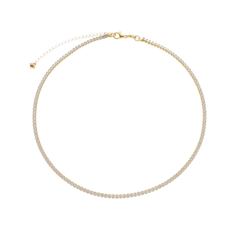 Colar Dourado Chocker Riviera Pedras Brancas - Banho de Ouro 24k para revenda | Hub Joias