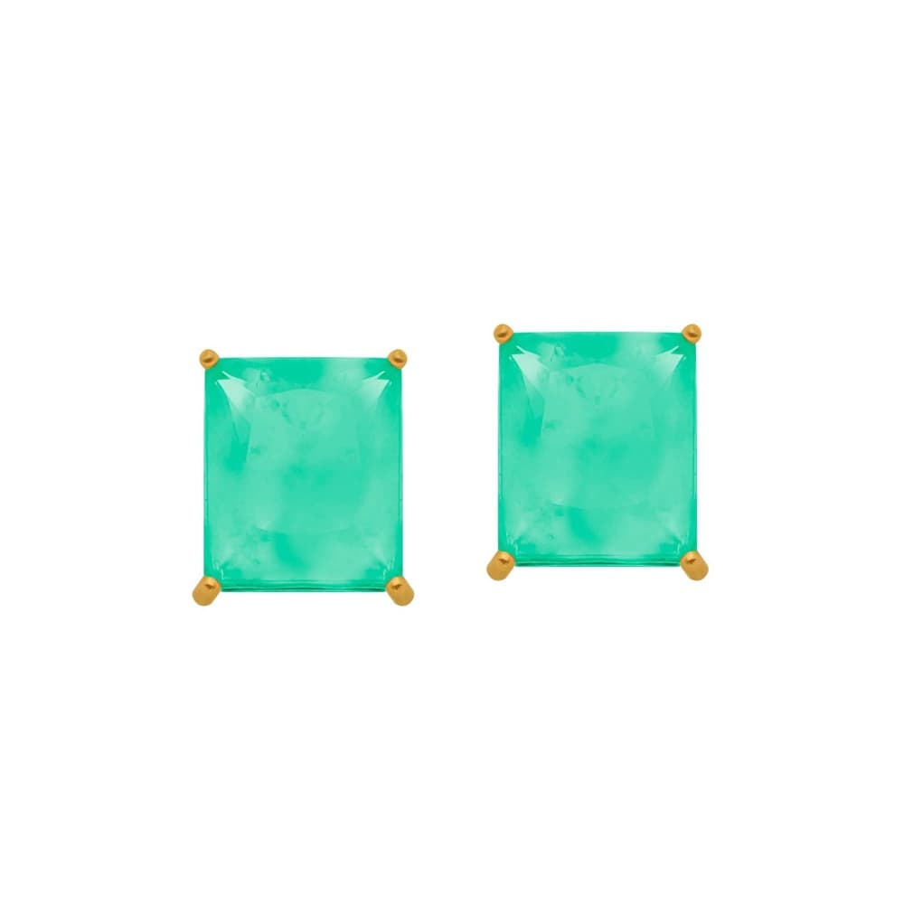 Brinco Dourado de Pedra Retangular Verde - Banho de Ouro 24k para revenda | Hub Joias