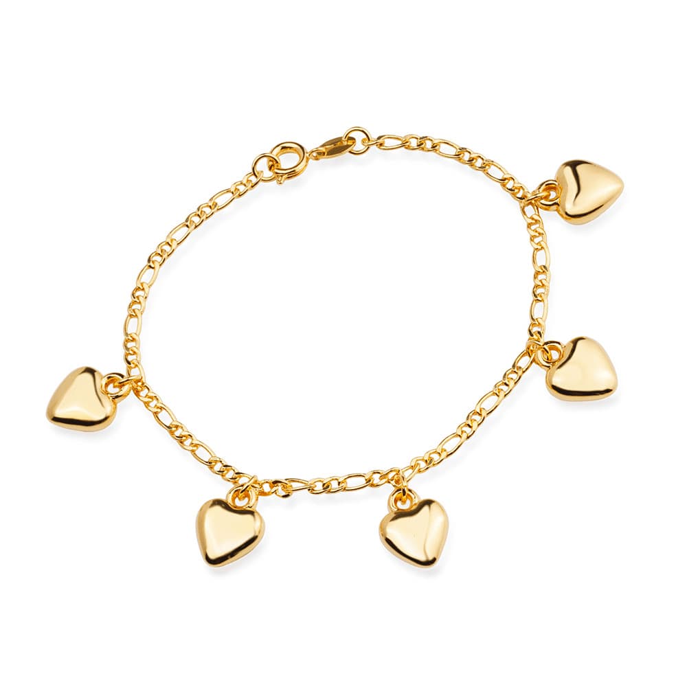 Pulseira Dourada com Pingentes de Coração - Banho de Ouro 24k para revenda | Hub Joias