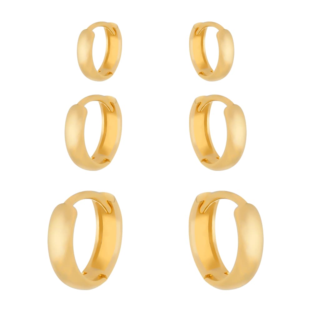 Trio Dourado de Argolinhas - Banho de Ouro 24k para revenda | Hub Joias