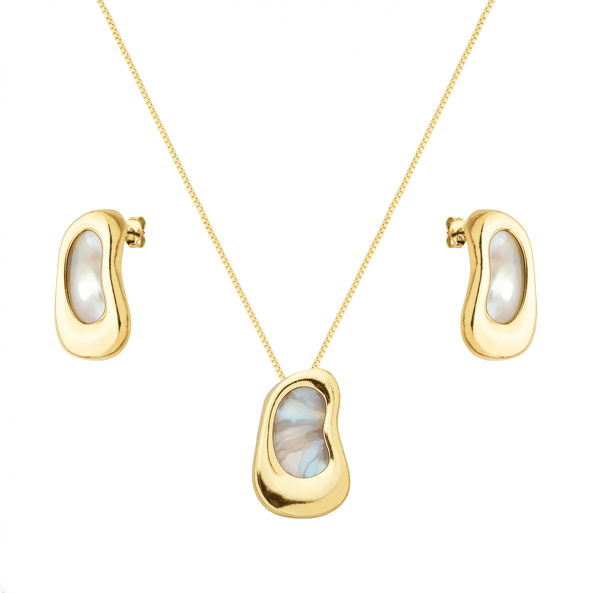 Conjunto Dourado Orgânico Madrepérola - Banho de Ouro 24k para revenda | Hub Joias