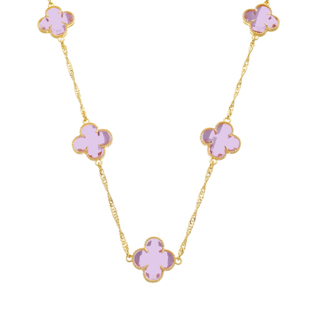 Colar Dourado 5 Trevos Rosa - Banho de Ouro 24k para revenda | Hub Joias