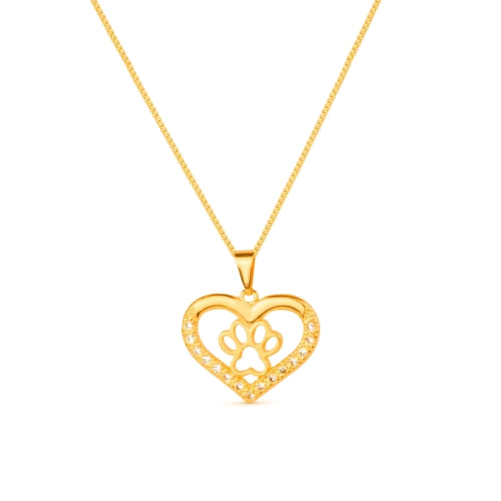 Colar Dourado Chocker de Coração e Pata Pet Zircônia - Banho de Ouro 24k para revenda | Hub Joias