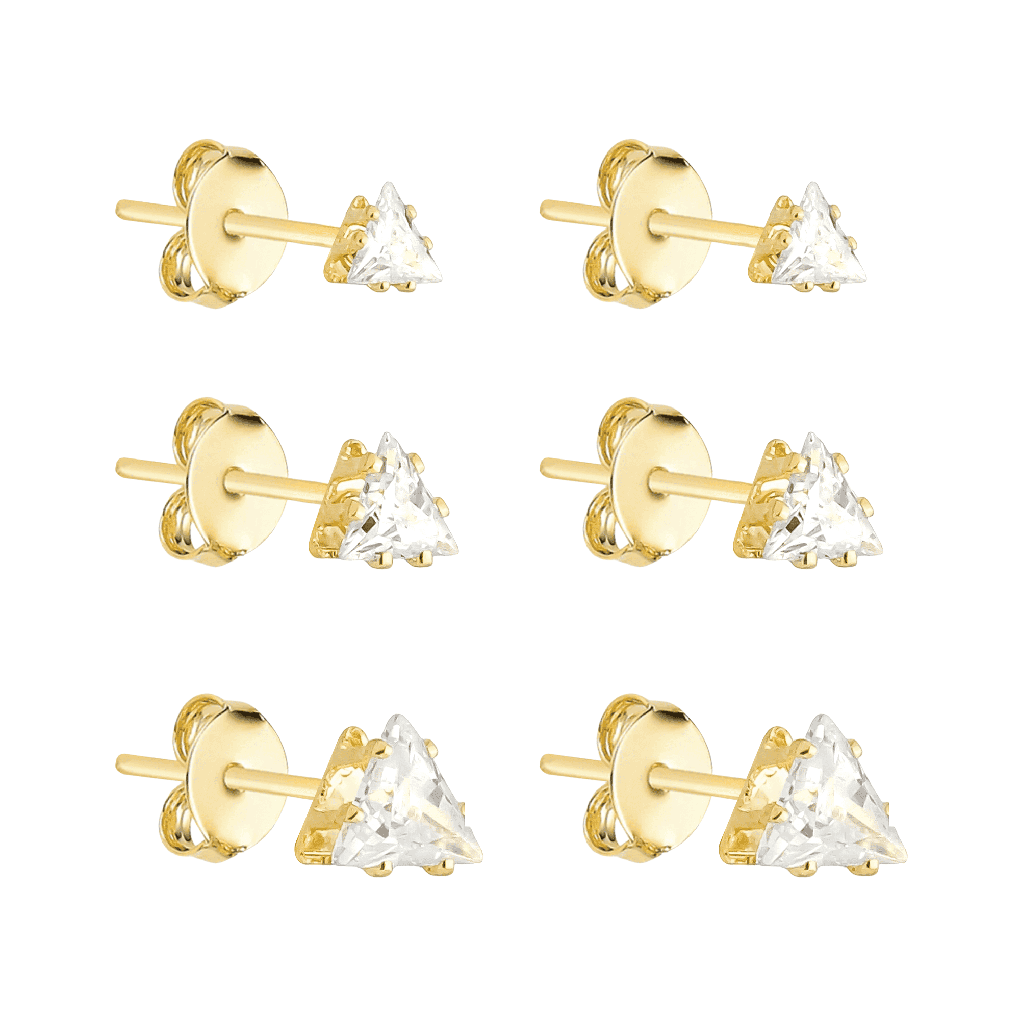 Trio Dourado de Triangulo Ponto de Luz em Zircônia - Banho de Ouro 24k para revenda | Hub Joias
