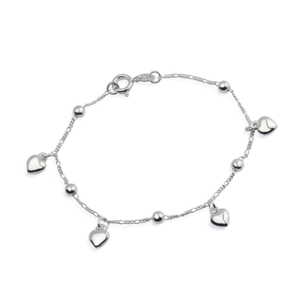 Pulseira Prateada com Pingentes de Coração e Esferas - Banho de Ródio para revenda | Hub Joias
