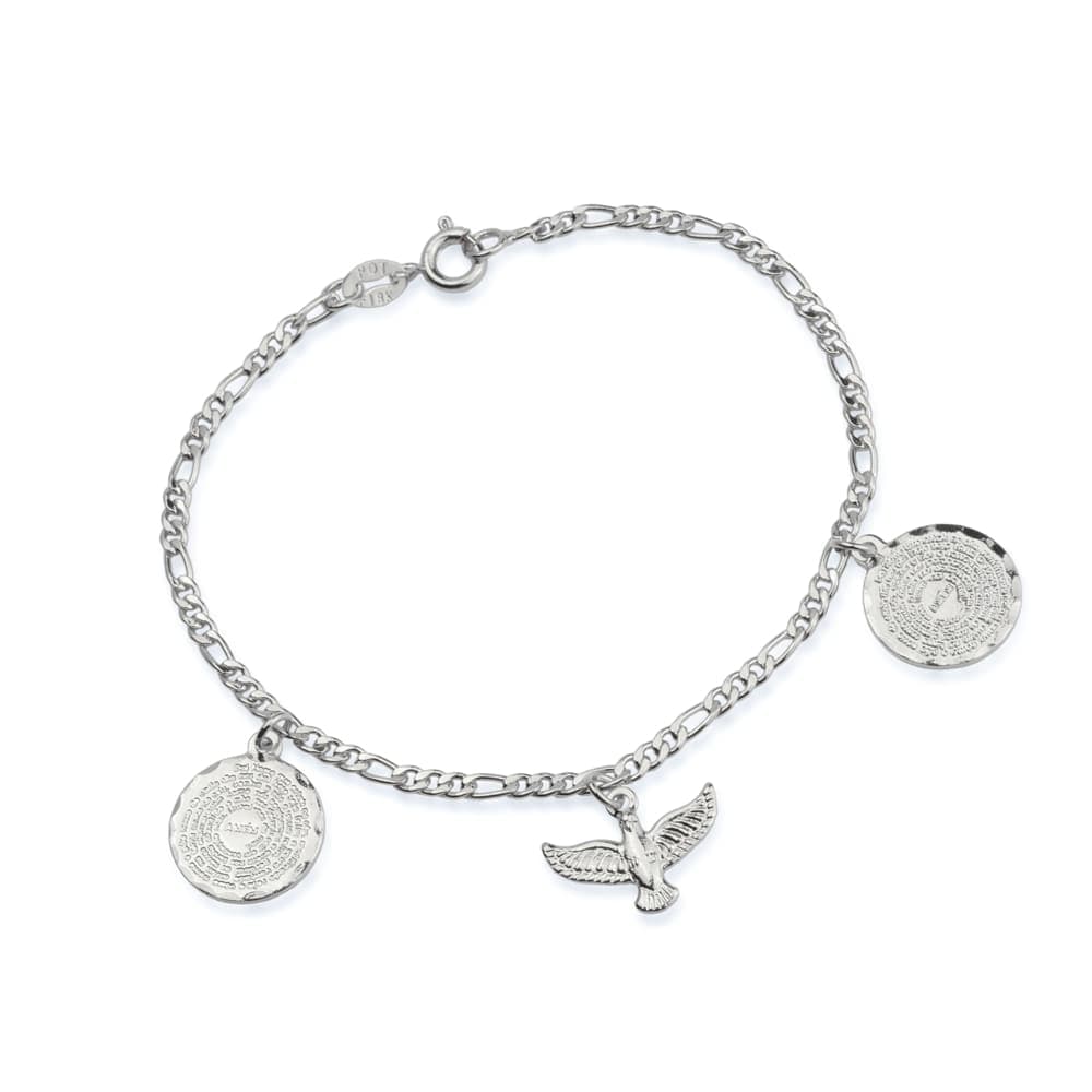 Pulseira Prateada Religiosa Pai Nosso e Espírito Santo - Banho de Ródio para revenda | Hub Joias