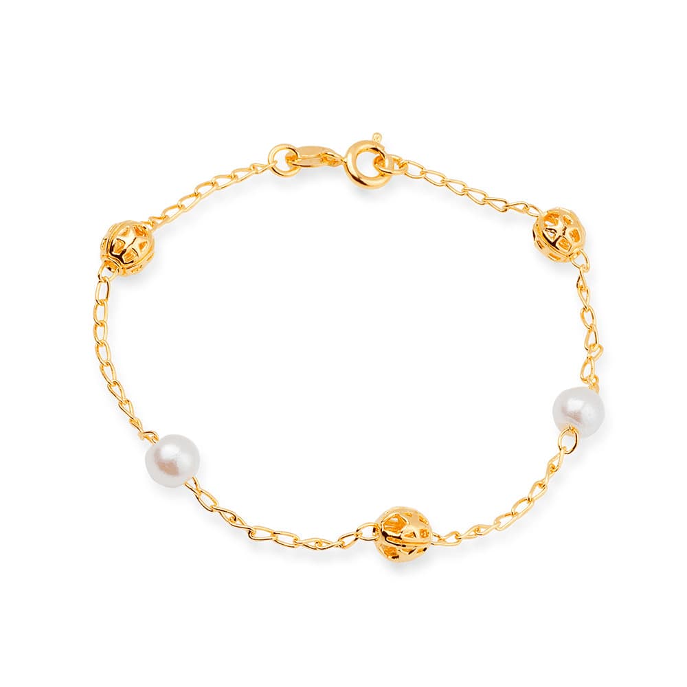 Pulseira Dourada de Pérolas e Esferas Vazadas - Banho de Ouro 24k para revenda | Hub Joias