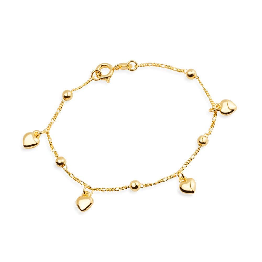 Pulseira Dourada com Pingentes de Coração e Esferas - Banho de Ouro 24k para revenda | Hub Joias