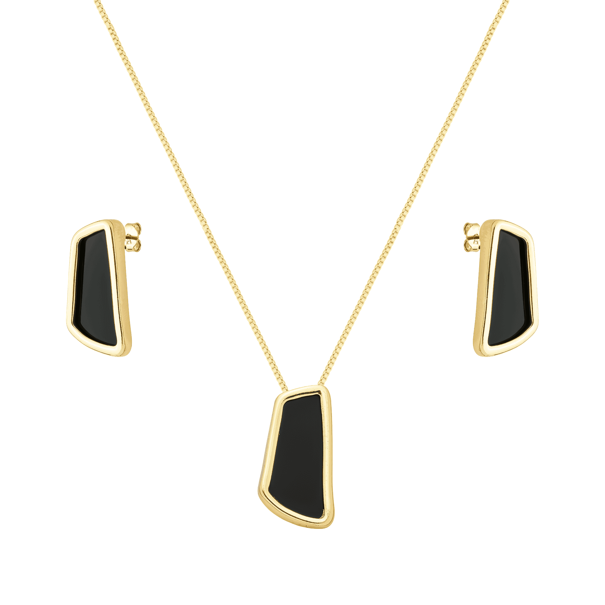 Conjunto Dourado Estilo Orgânico Preto - Banho de Ouro 24k para revenda | Hub Joias