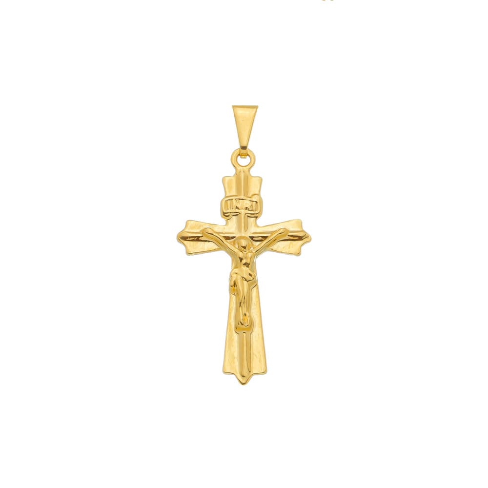 Pingente Dourado Crucifixo Detalhes - Banho de Ouro 24k para revenda | Hub Joias