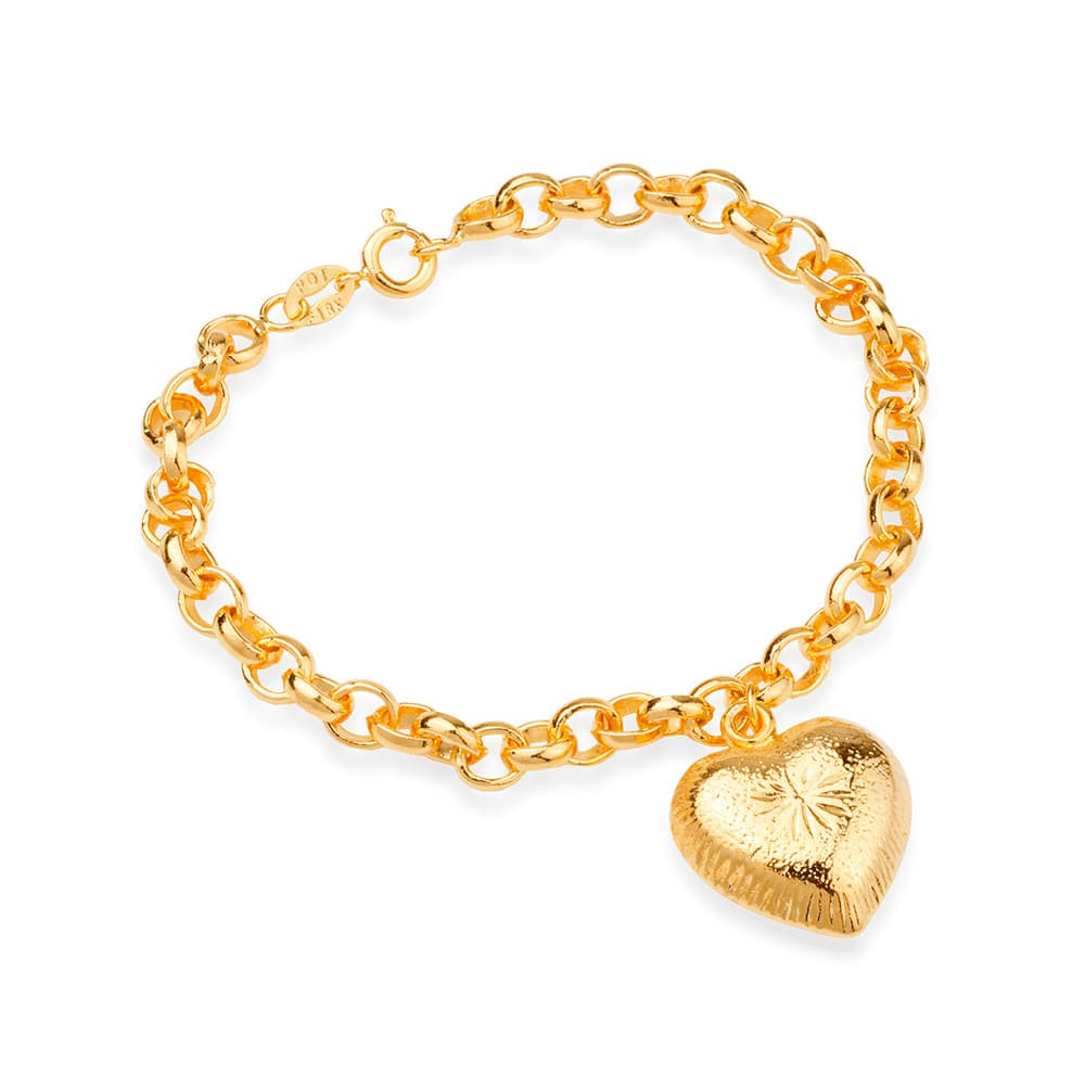 Pulseira Dourada Elo Português com Coração - Banho de Ouro 24k para revenda | Hub Joias