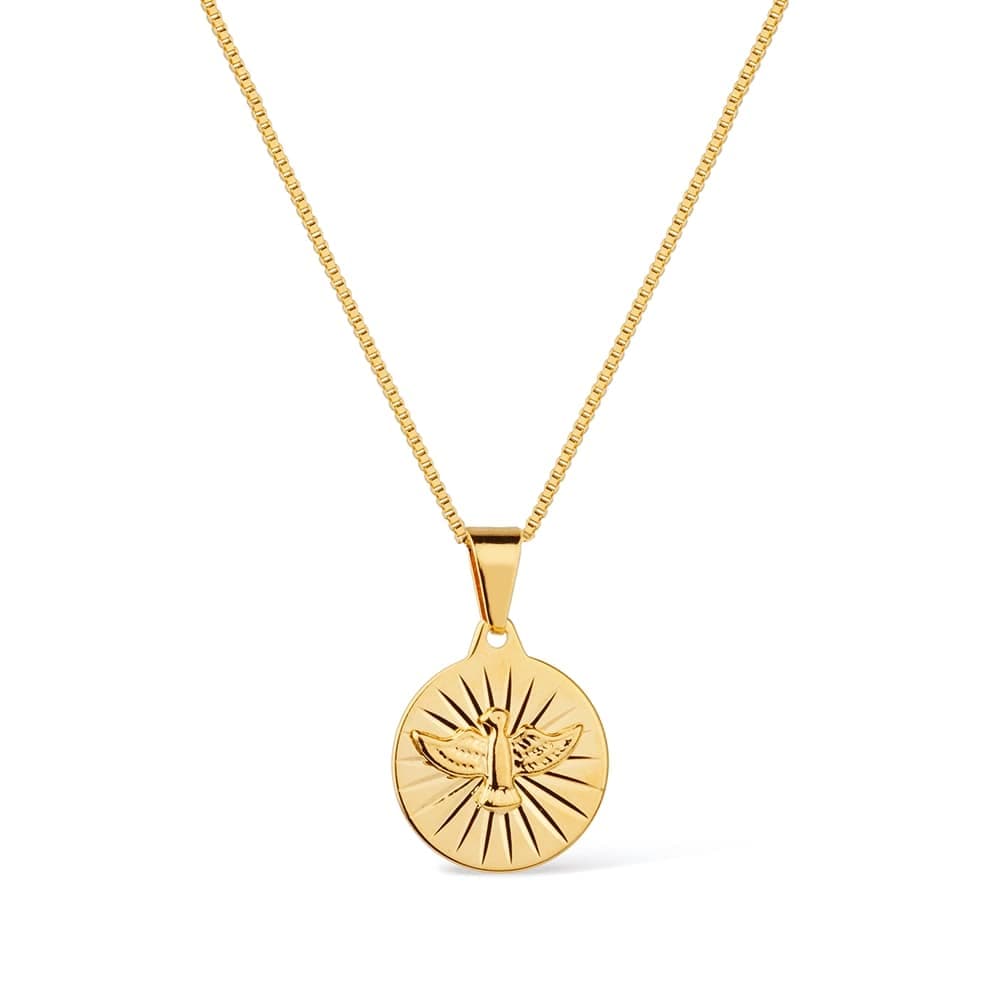 Colar Dourado Religioso Medalha Espirito Santo - Banho de Ouro 24k para revenda | Hub Joias
