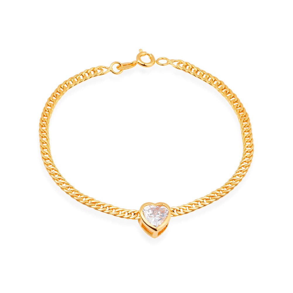 Pulseira Dourada com Pedra de Coração em Zircônia - Banho de Ouro 24k para revenda | Hub Joias