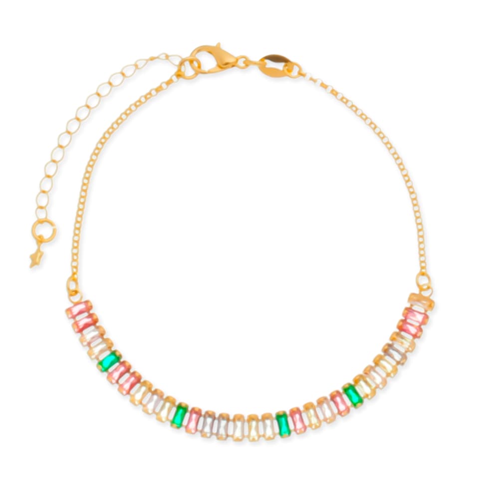 Pulseira Dourada de Pedras Coloridas - Banho de Ouro 24k para revenda | Hub Joias