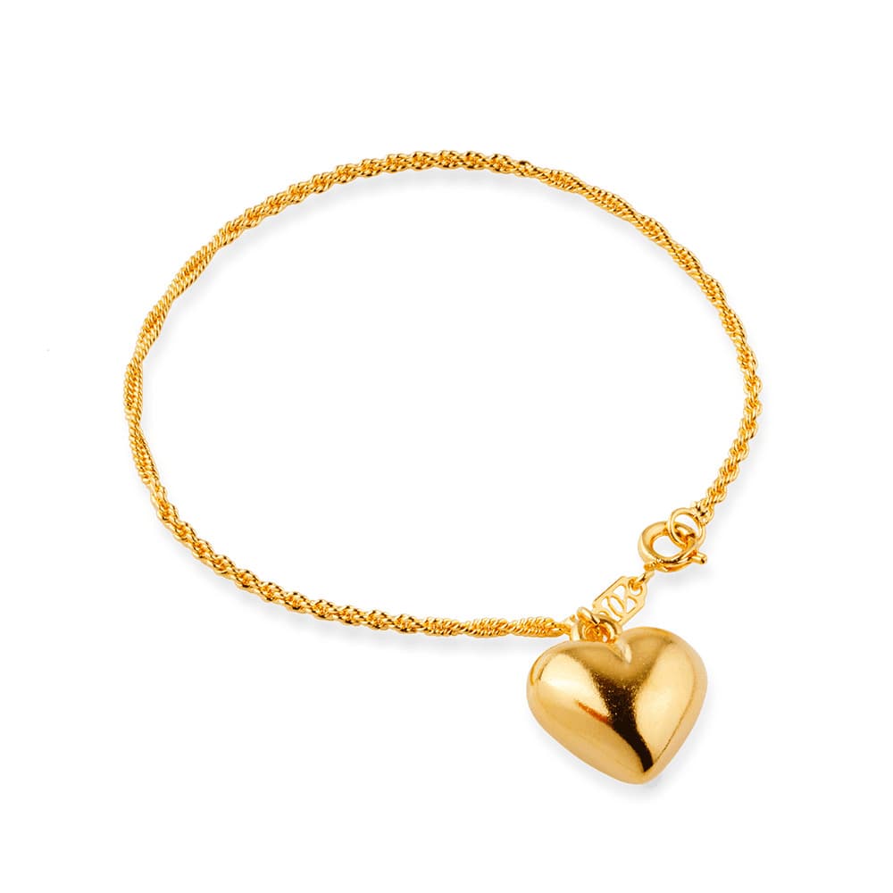 Pulseira Dourada de Cordão Baiano com Coração - Banho de Ouro 24k para revenda | Hub Joias
