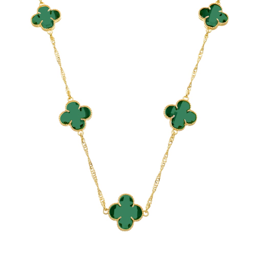 Colar Dourado 5 Trevos Verde - Banho de Ouro 24k para revenda | Hub Joias