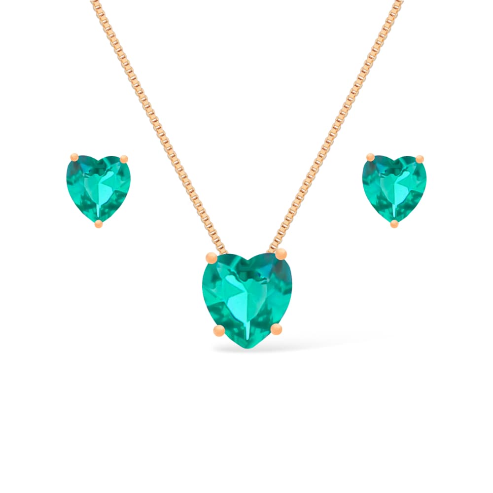 Conjunto Dourado de Coração Verde - Banho de Ouro 24k para revenda | Hub Joias