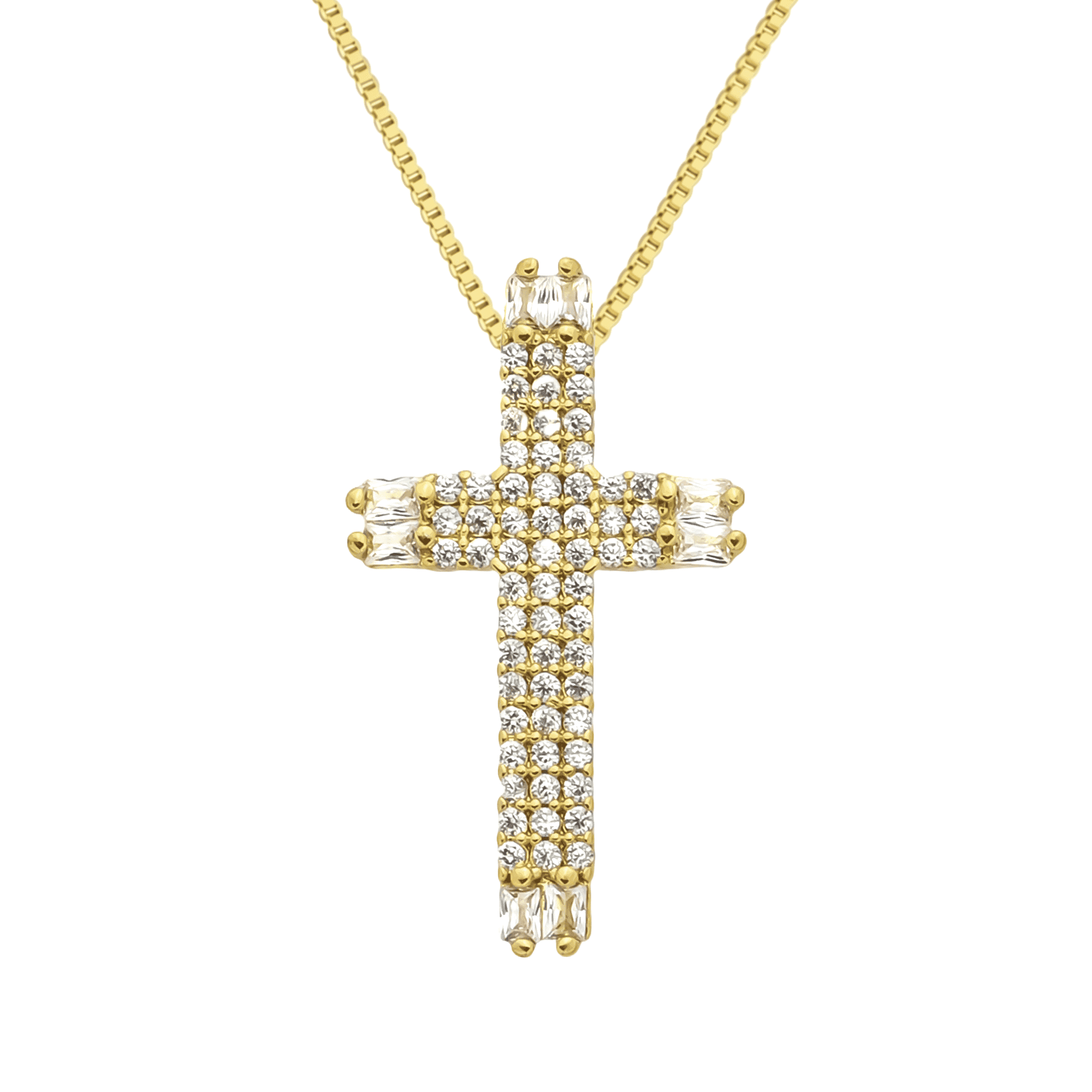 Colar Dourado de Cruz Cravejado de Zircônia - Banho de Ouro 24k para revenda | Hub Joias