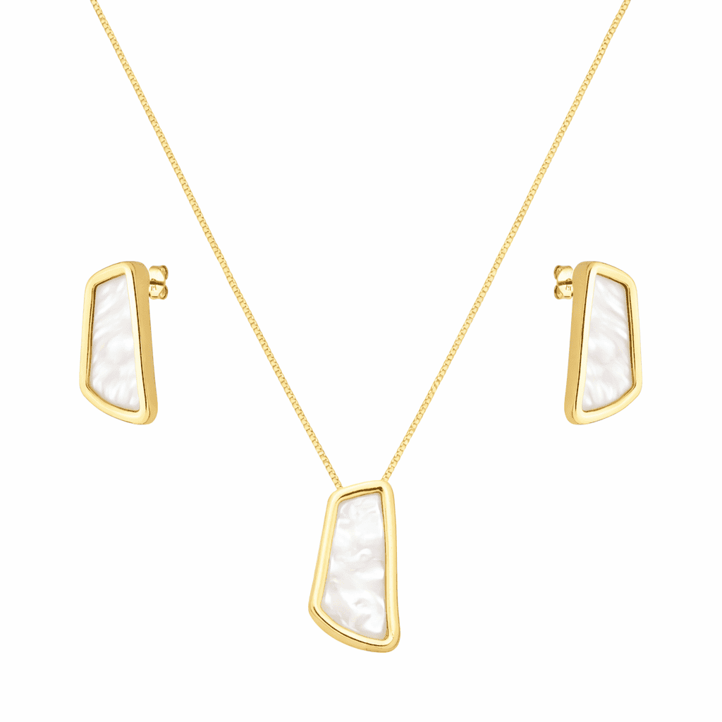 Conjunto Dourado Estilo Orgânico Madrepérola - Banho de Ouro 24k para revenda | Hub Joias