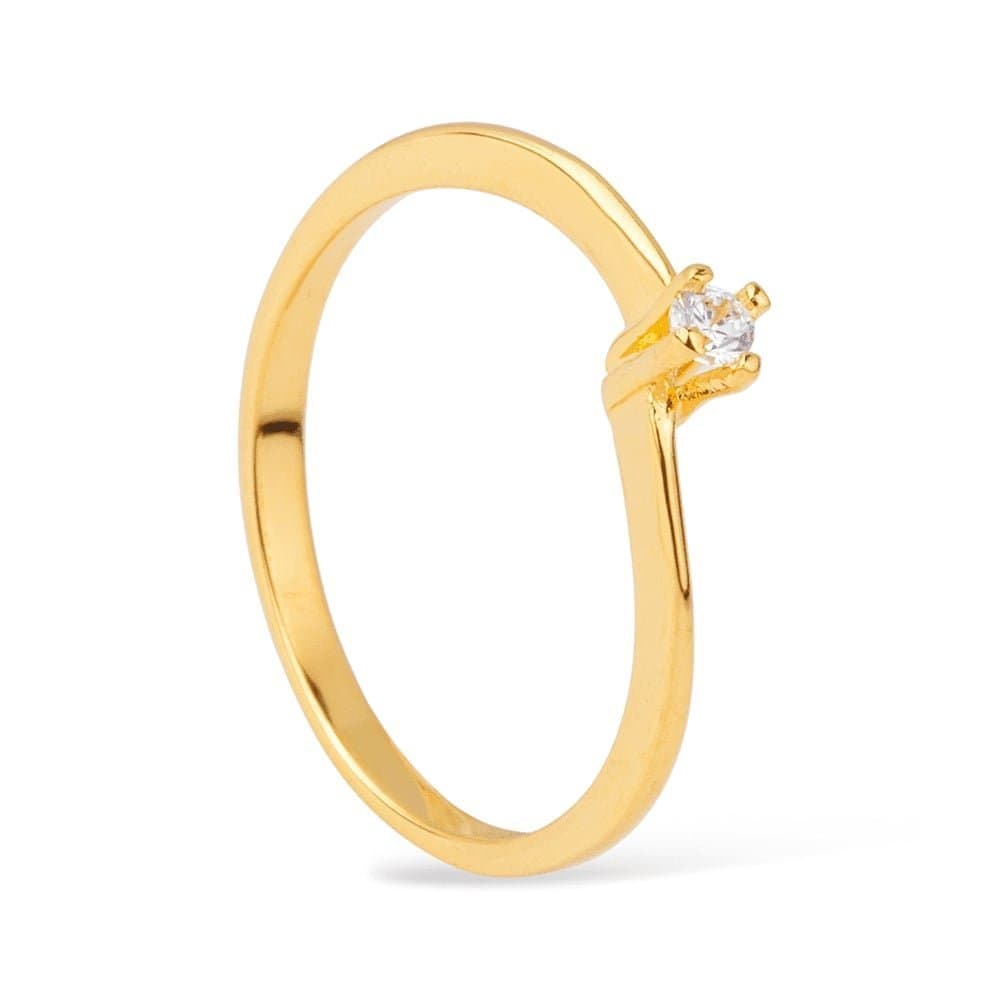 Anel Dourado Solitário Delicado com Zircônia - Banho de Ouro 24k para revenda | Hub Joias